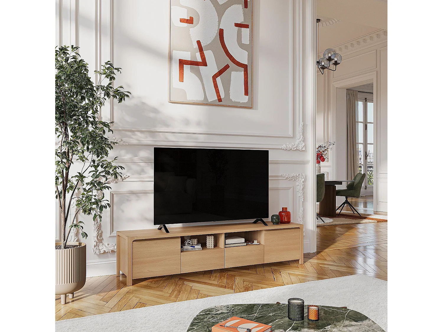 Habitat - Meuble TV 2 portes 2 tiroirs en chêne - Naturel - Design by Hélèna Pille - Ivoine