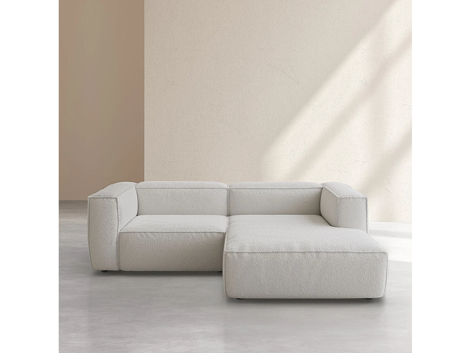 Habitat - Canapé d'angle droit en tissu bouclette - Beige mélangé - Kuti