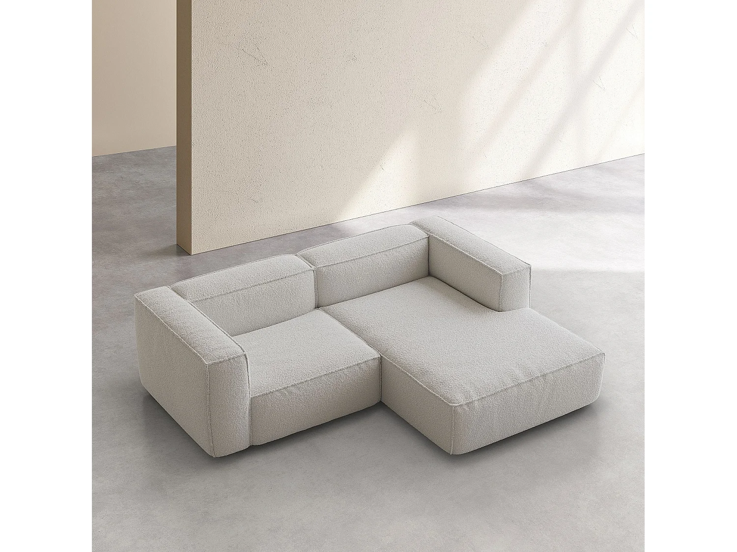 Canapé d'angle droit en tissu bouclette - Beige mélangé