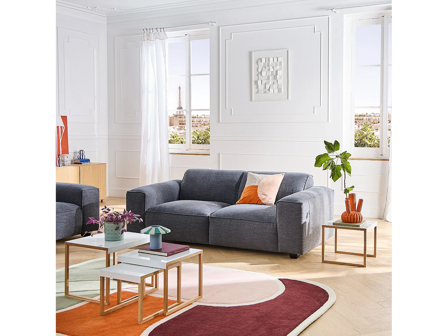 Habitat - Canapé 3 places en tissu bouclette courte Mira - Bleu denim - Posada II