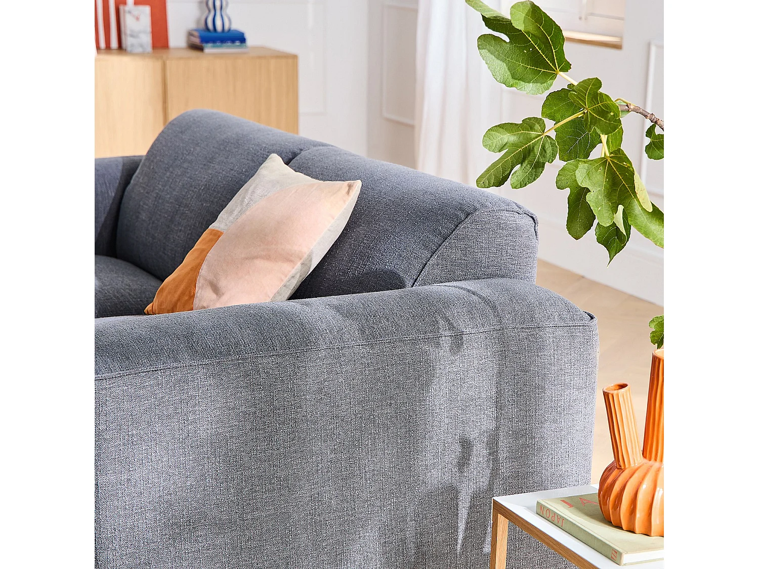 Canapé 3 places en tissu bouclette courte Mira - Bleu denim