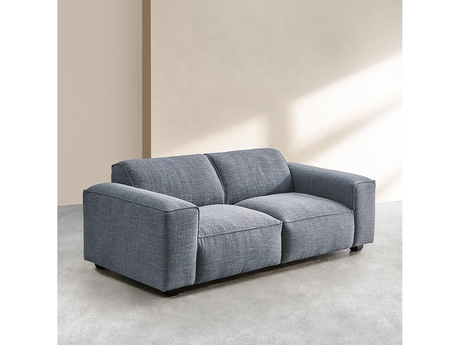 Canapé 3 places en tissu bouclette courte Mira - Bleu denim