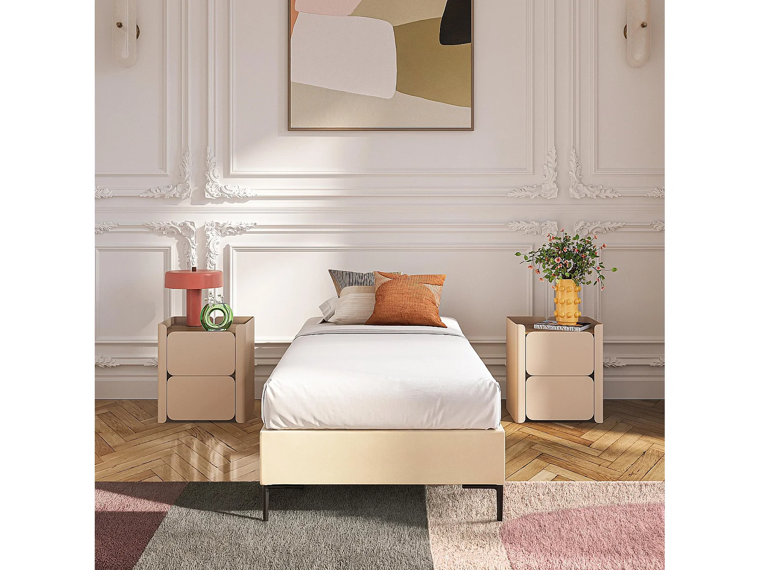 Sommier tapissier à lattes en tissu - 90 x 200 cm - Crème