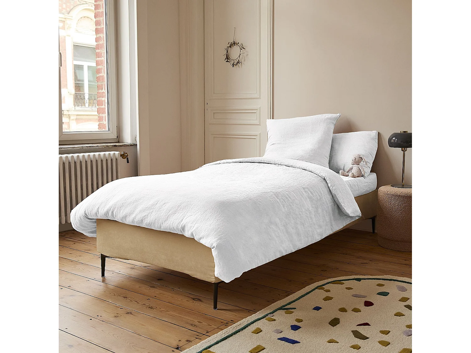 Habitat - Sommier tapissier à lattes en tissu - 90 x 200 cm - Crème - Nota