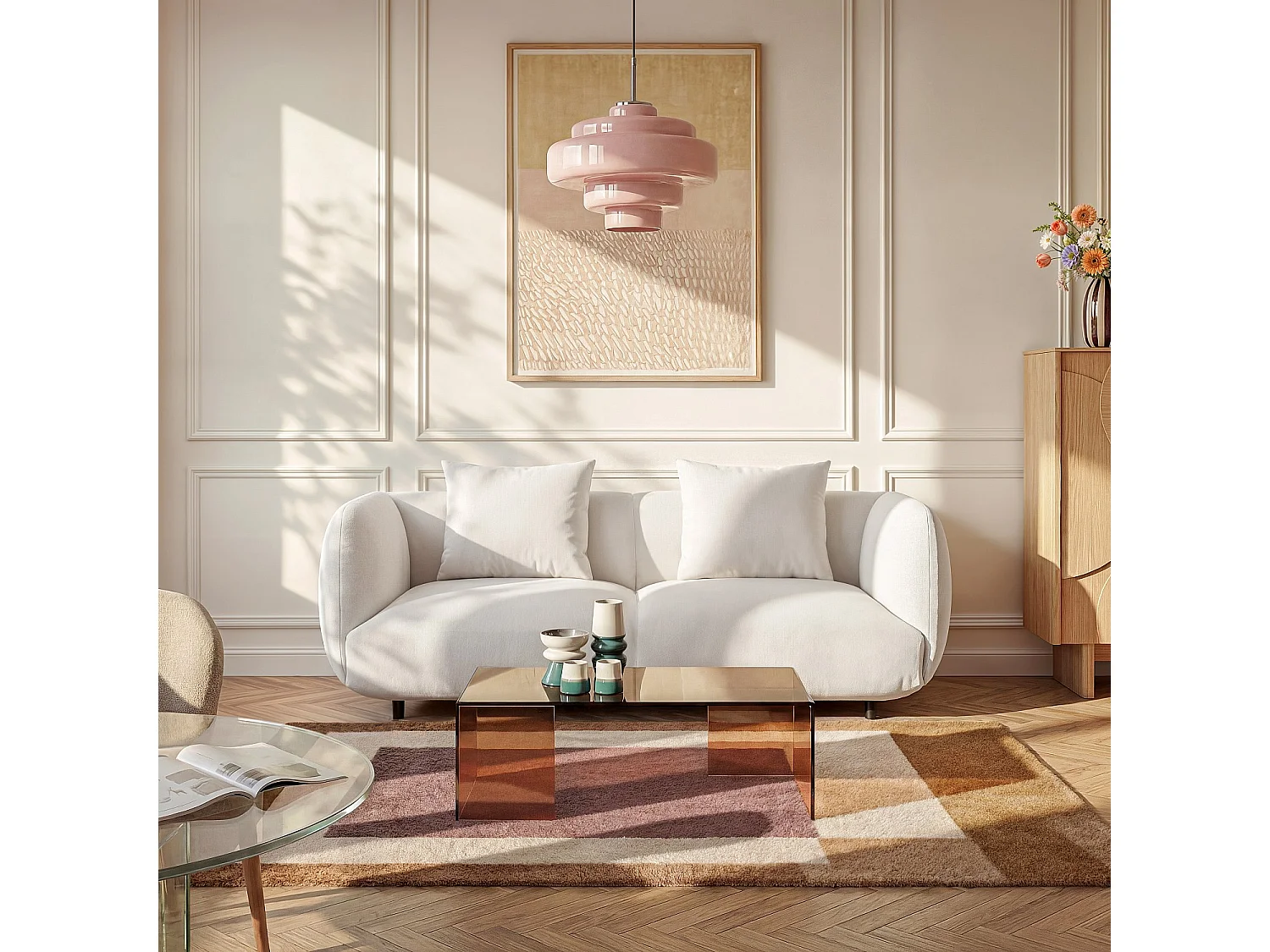 Canapé 3 places en tissu - Écru