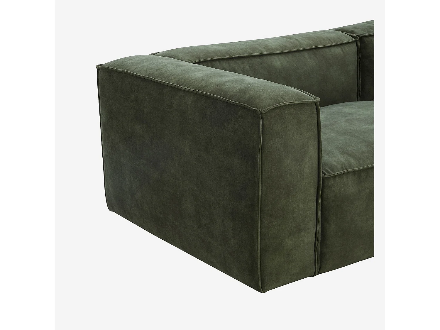 Habitat - Canapé d'angle droit en velours - Vert kaki - Kuti