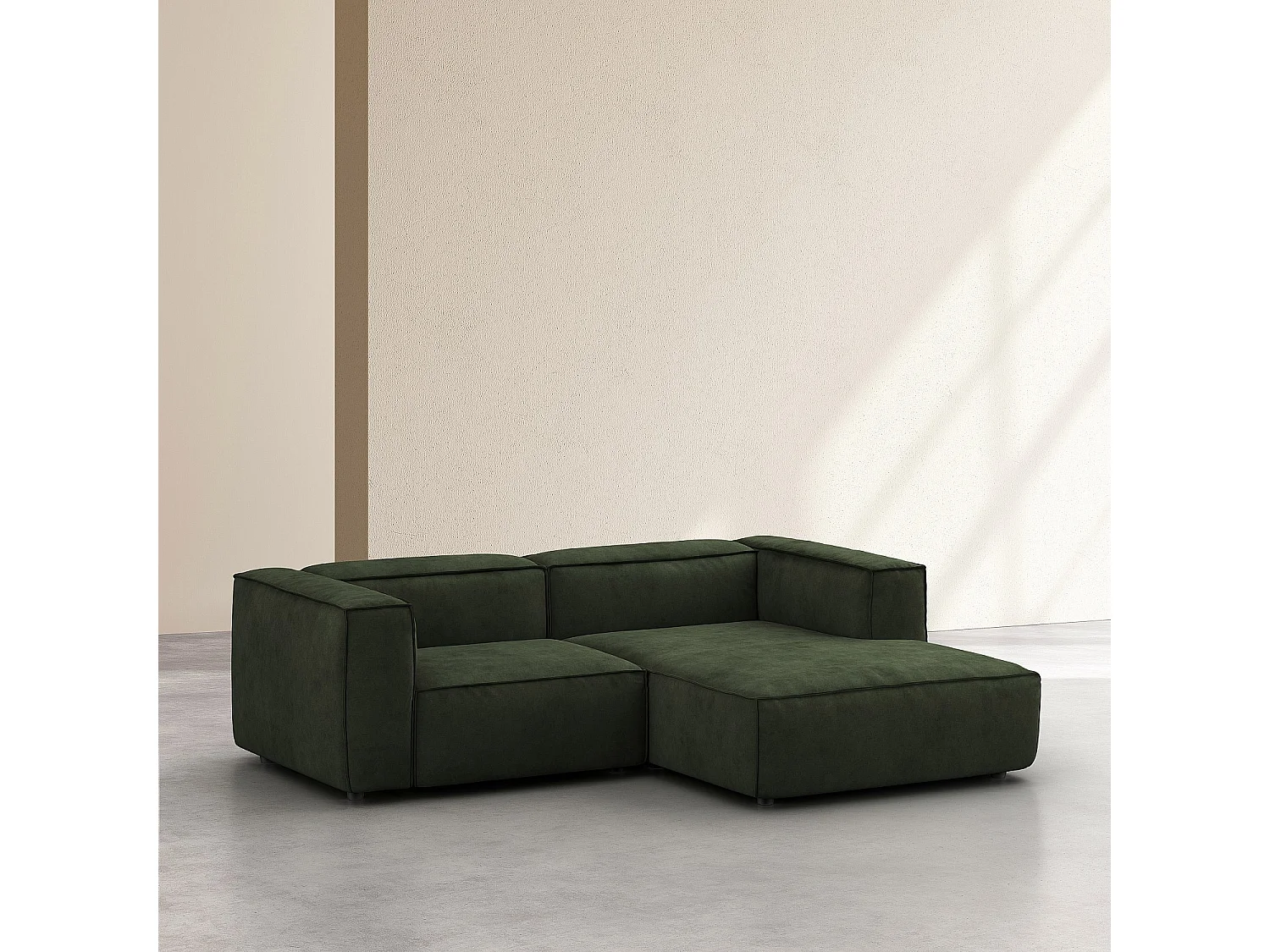 Canapé d'angle droit en velours - Vert kaki