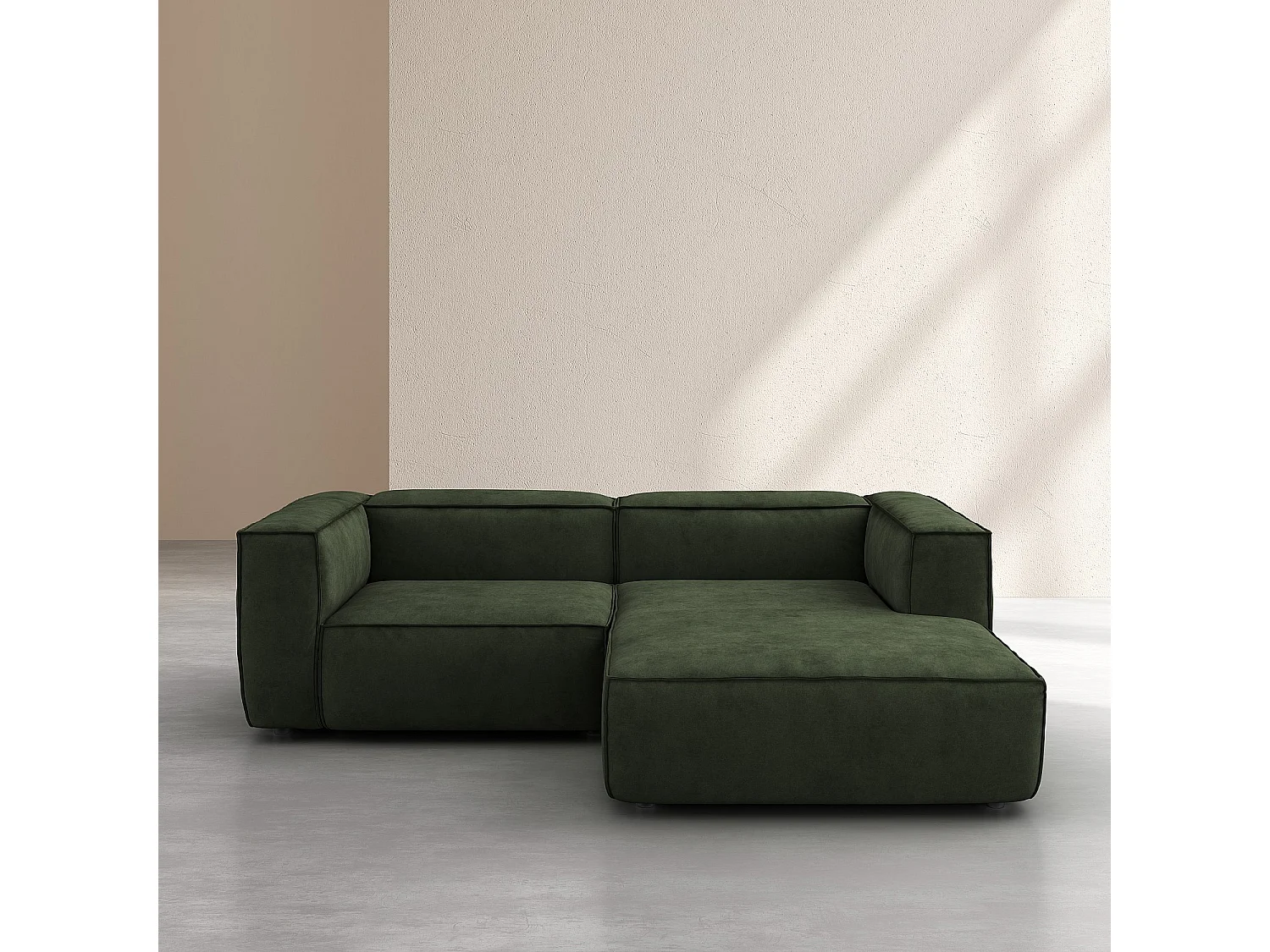 Canapé d'angle droit en velours - Vert kaki