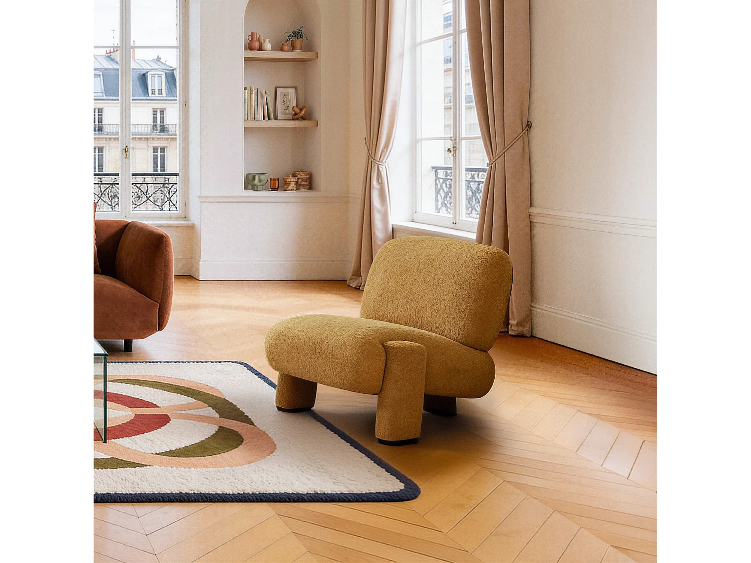 Fauteuil en tissu bouclette - Miel