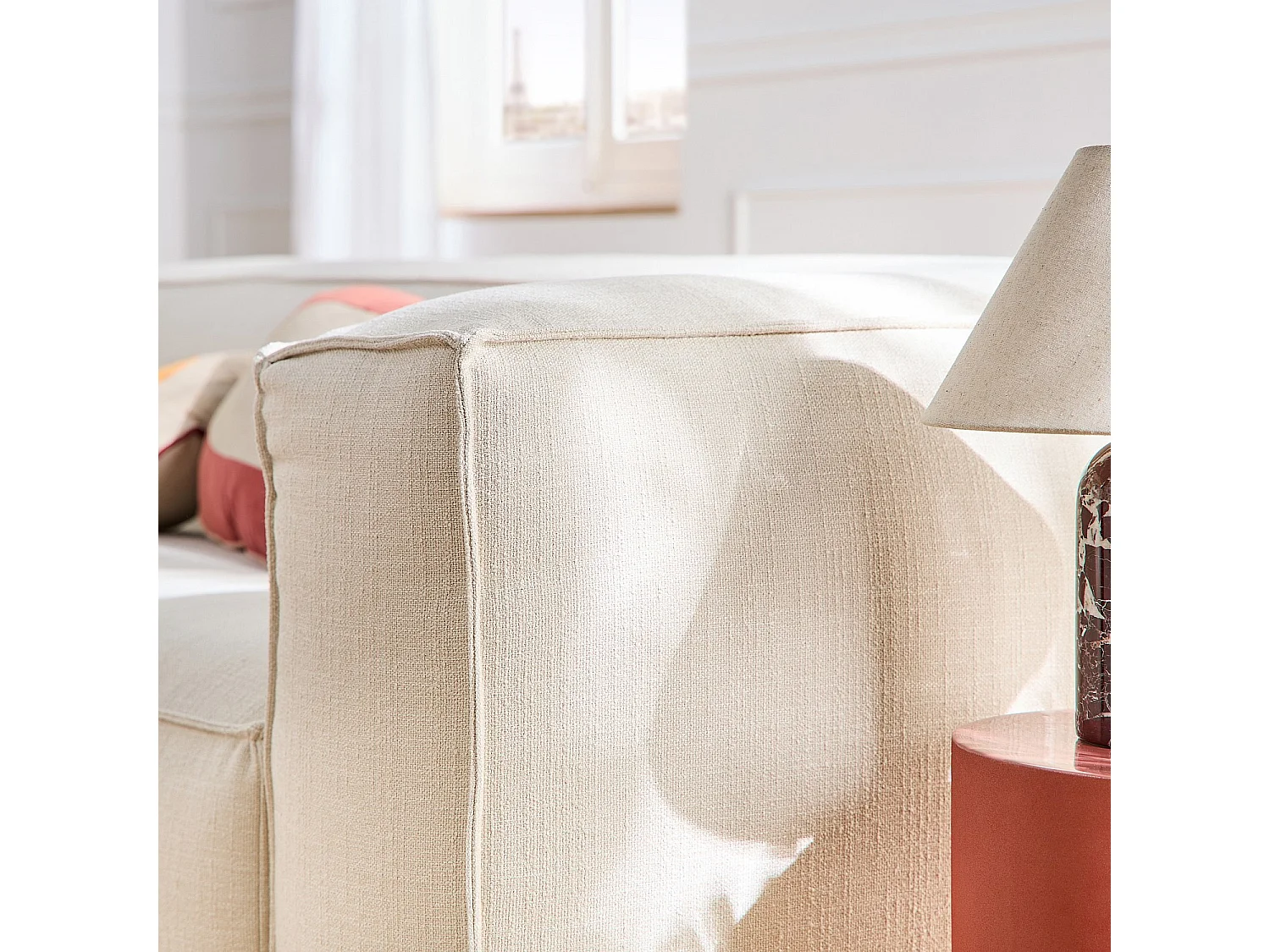 Habitat - Canapé 4 places en tissu bouclette courte Mira - Ivoire - Edwin