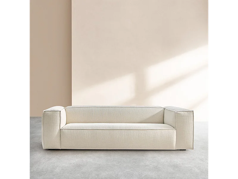 Habitat - Canapé 4 places en tissu bouclette courte Mira - Ivoire - Edwin