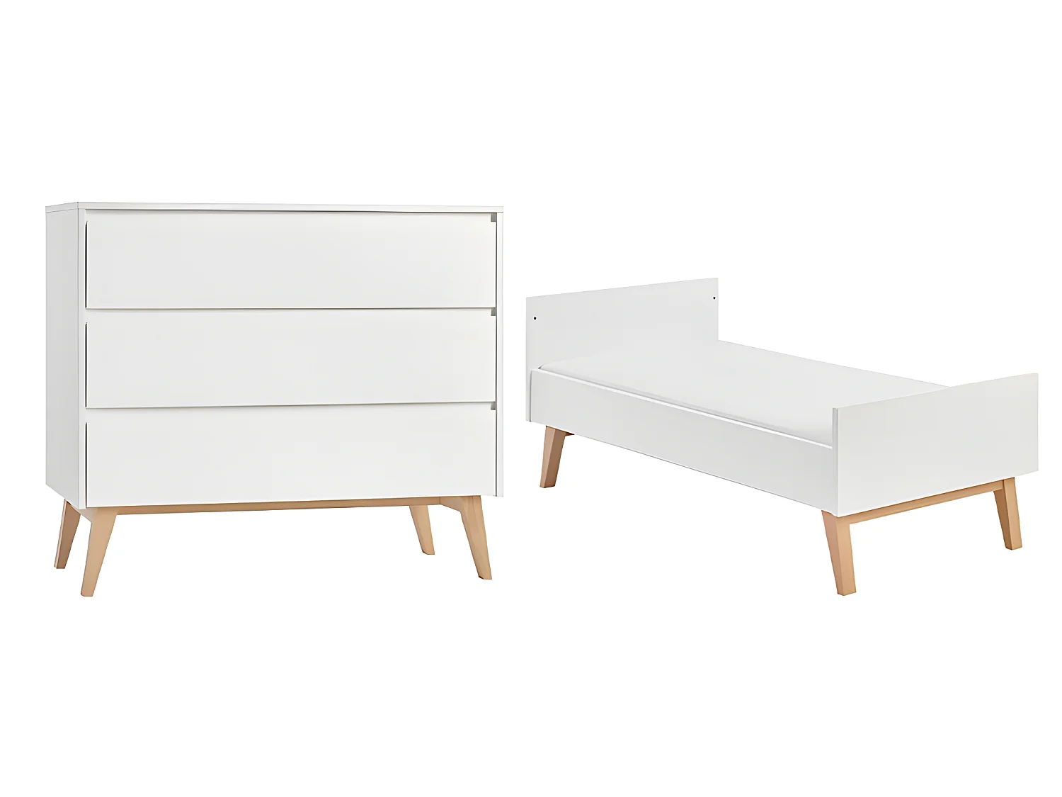 Lit évolutif 70x140 et commode 3 tiroirs Swing - Blanc et bois