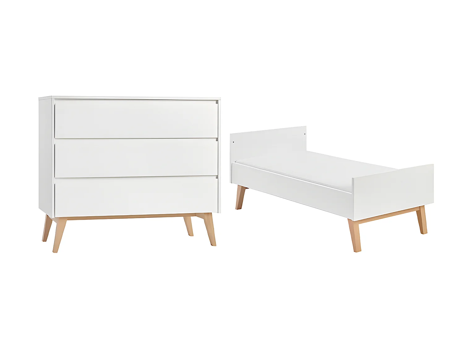 Lit évolutif 70x140 et commode 3 tiroirs Swing - Blanc et bois