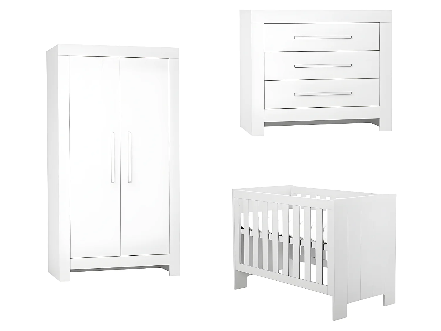 Chambre complète lit bébé - commode à langer - armoire Calmo Blanc