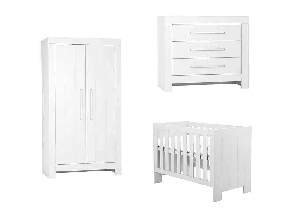 Chambre complète lit bébé - commode à langer - armoire Calmo Blanc