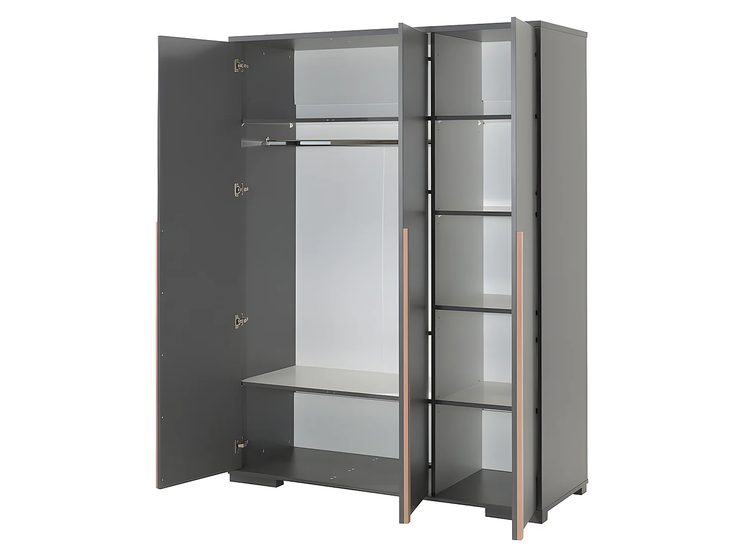 Pack - Lit Enfant, Chevet & Armoire 3 Portes "London" Gris Anthracite