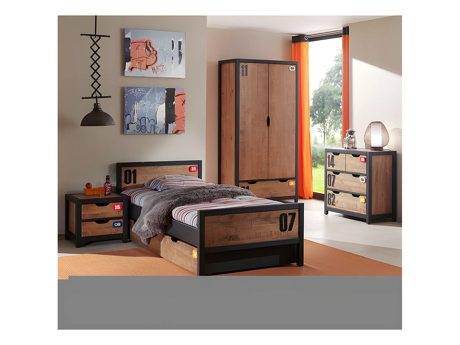 Chambre Complète Enfant 6P "Alex" Marron & Noir