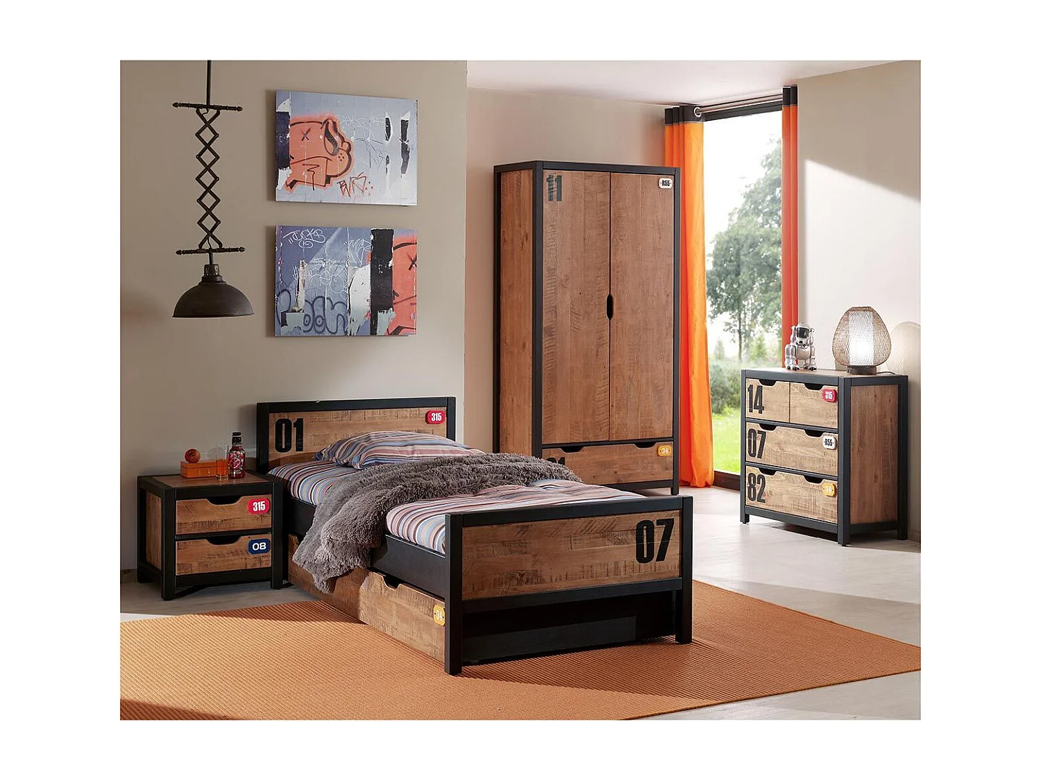 Chambre Complète Enfant 6P "Alex" Marron & Noir