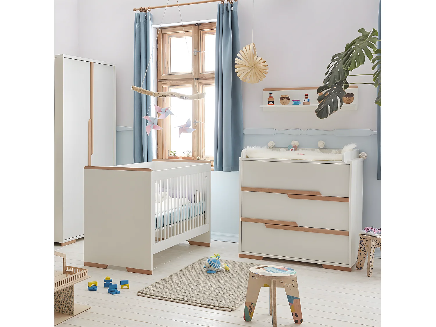 Lit bébé et commode à langer Snap Blanc et bois