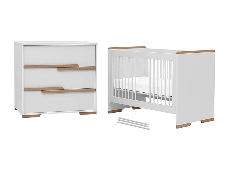 Lit bébé et commode à langer Snap Blanc et bois