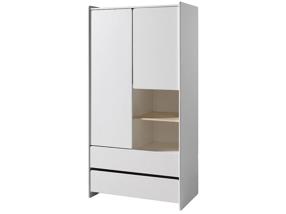 Pack - Lit Enfant, Chevet, Bureau & Armoire "Kiddy" Blanc