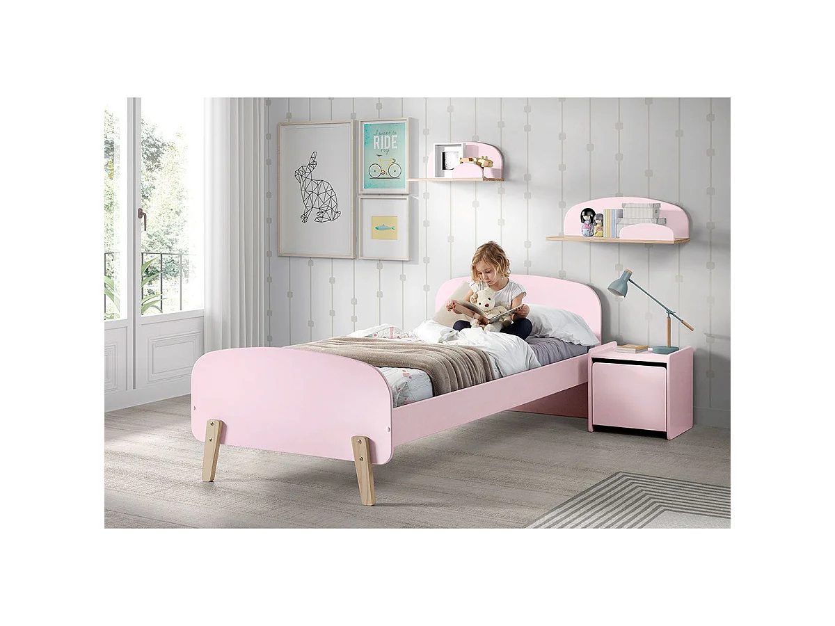 Pack - Lit Enfant & Chevet "Kiddy" 90x200cm Rose