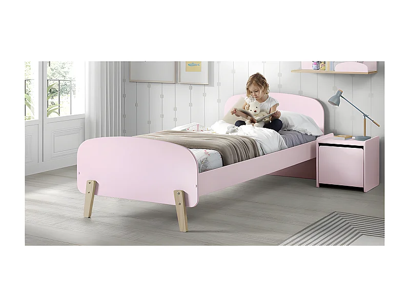 Pack - Lit Enfant & Chevet "Kiddy" 90x200cm Rose