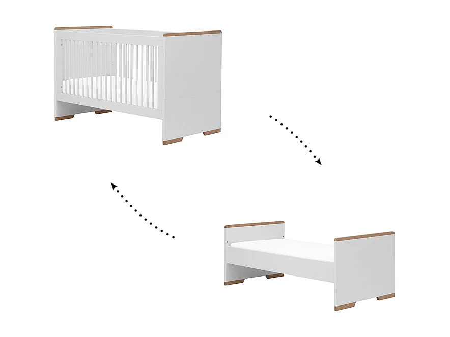 Lit bébé évolutif et commode à langer Snap Blanc et bois