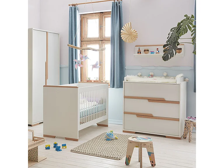 Lit bébé évolutif et commode à langer Snap Blanc et bois