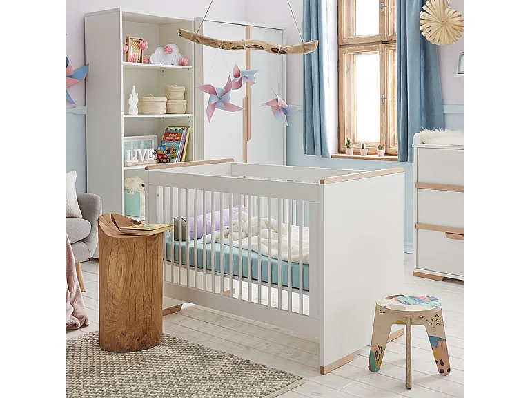 Lit bébé évolutif et commode à langer Snap Blanc et bois