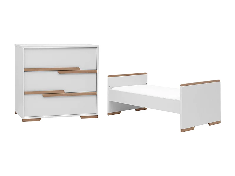 Lit bébé évolutif et commode à langer Snap Blanc et bois