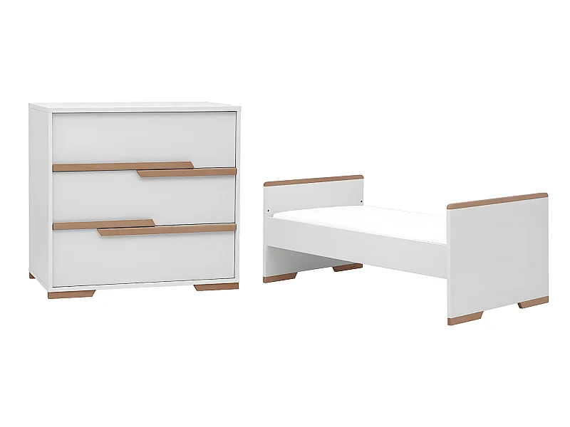 Lit bébé évolutif et commode à langer Snap Blanc et bois