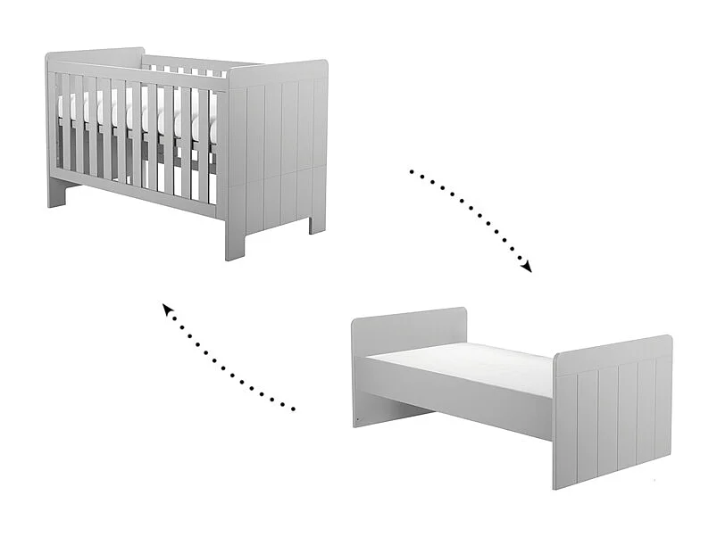Chambre complète lit bébé évolutif - commode à langer - armoire Calmo Gris