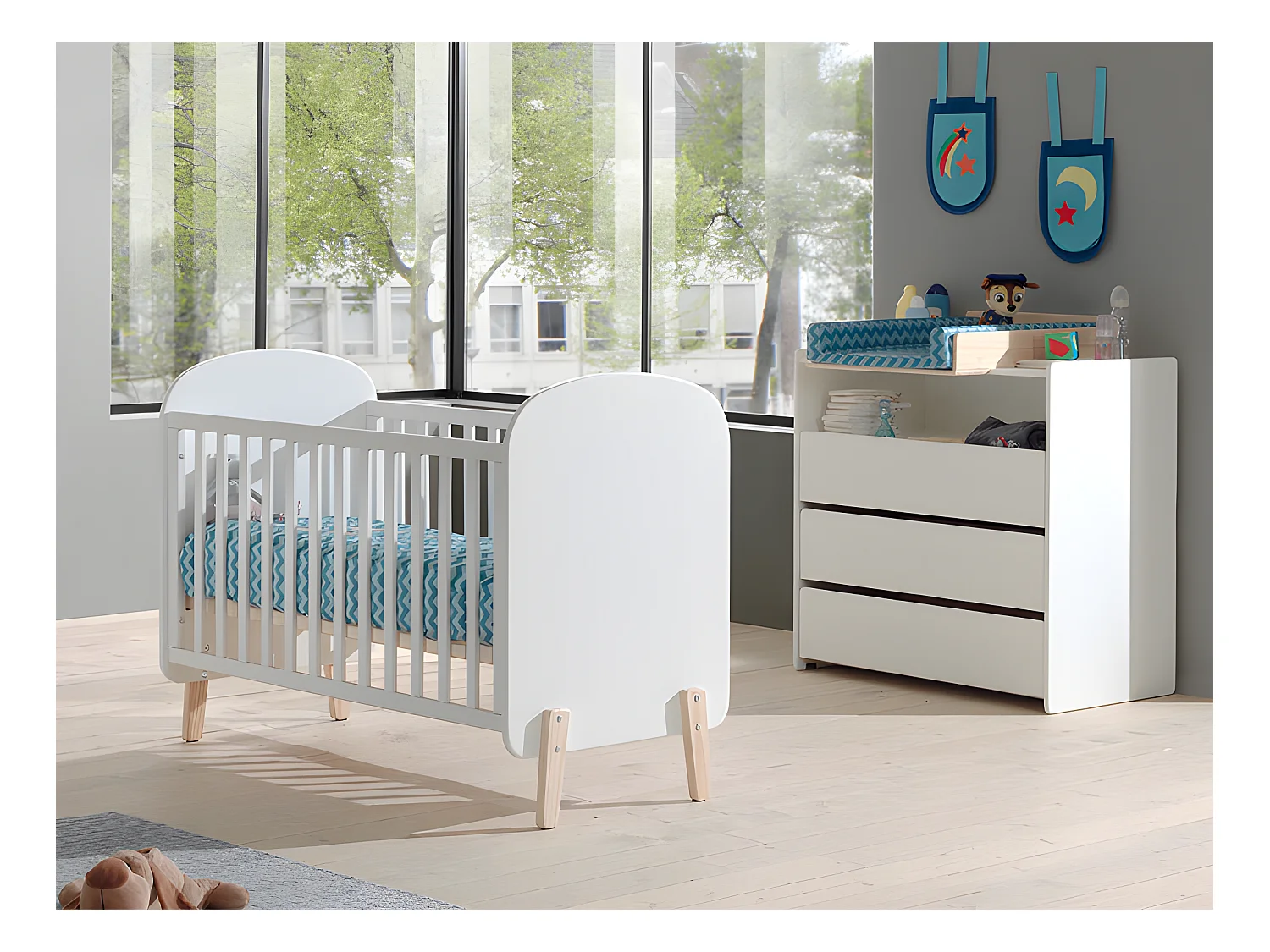 Pack - Lit Bébé 60x120cm, Commode & Plan à Langer "Kiddy" Blanc