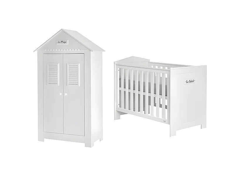 Lit bébé et Armoire Marsylia MDF Blanc