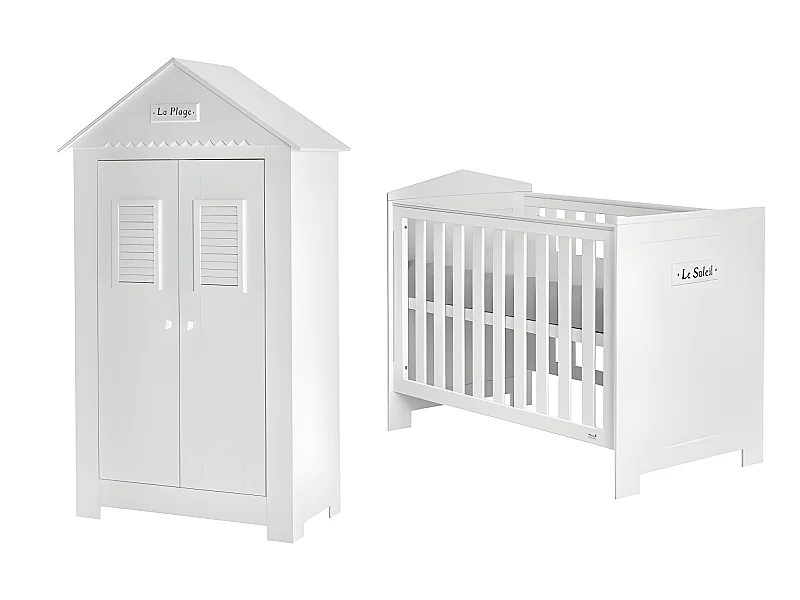 Lit bébé et Armoire Marsylia MDF Blanc