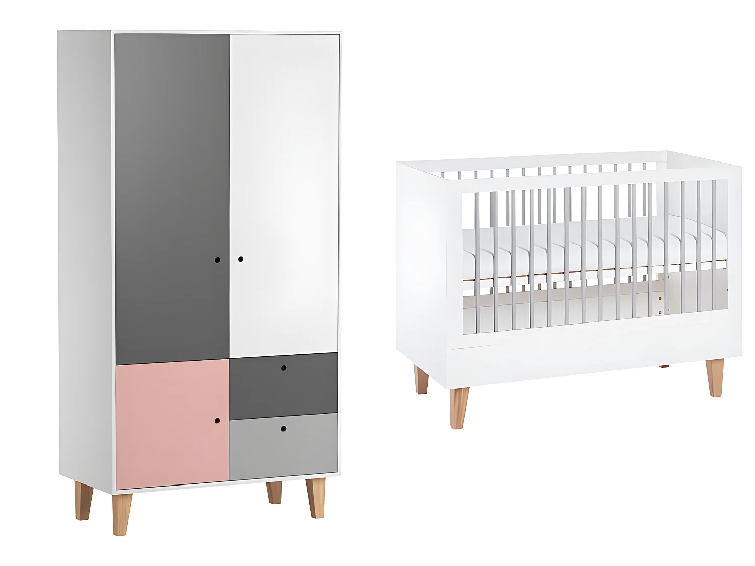 Lit bébé et Armoire Concept Rose