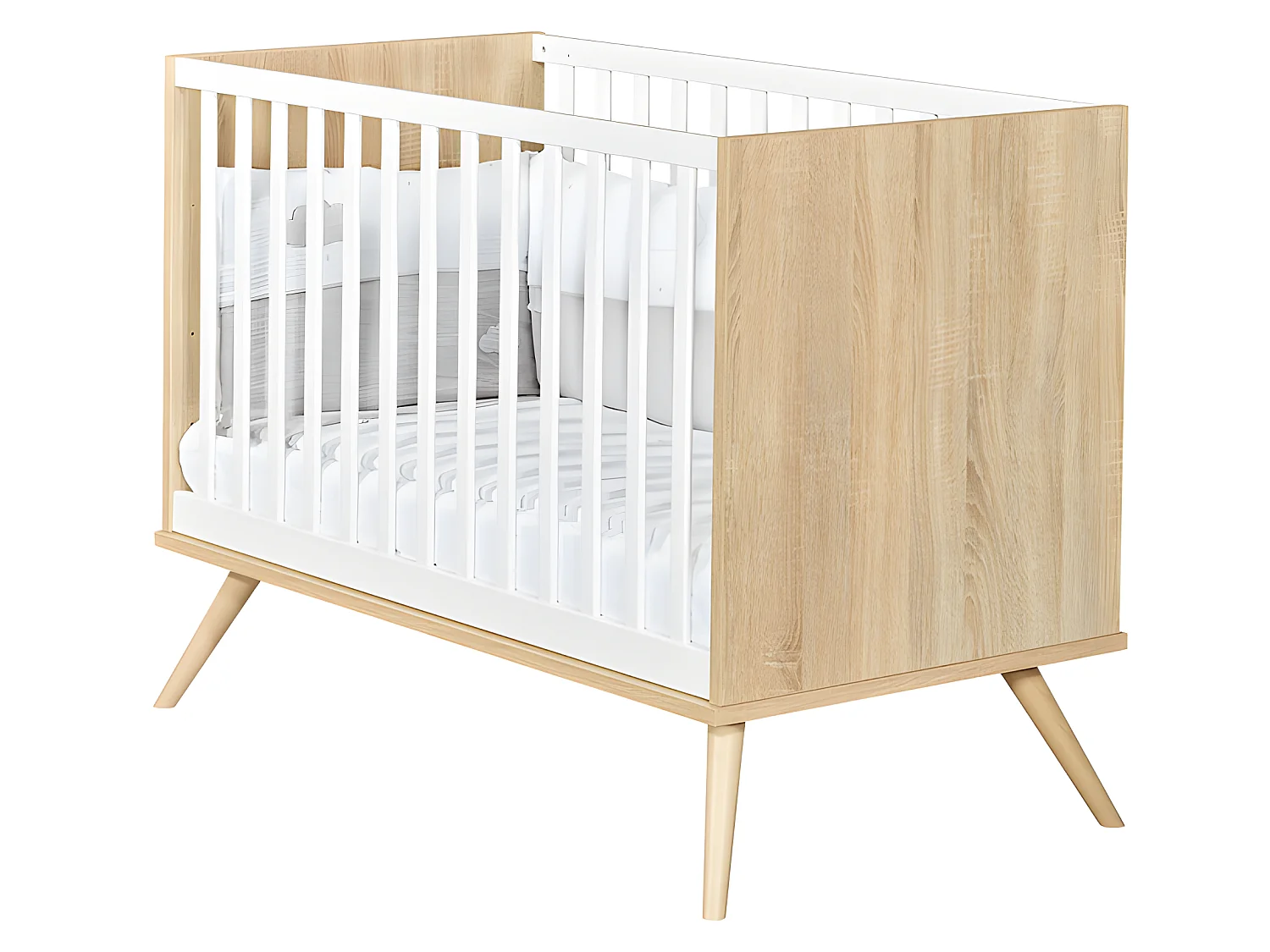 Chambre complète lit bébé commode à langer et armoire Seventies Bois et blanc