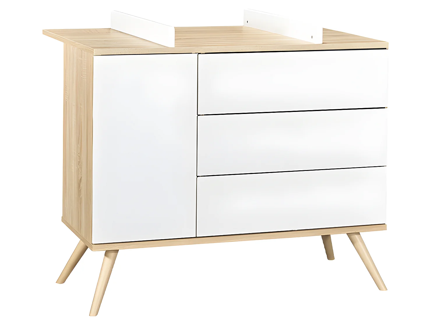 Chambre complète lit bébé commode à langer et armoire Seventies Bois et blanc