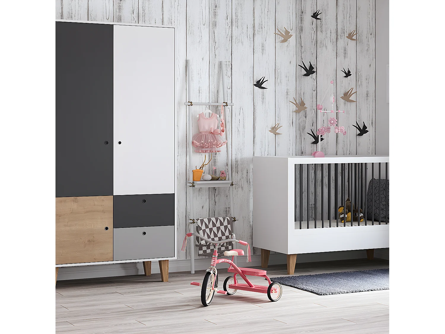 Lit bébé évolutif et Armoire Concept Bois