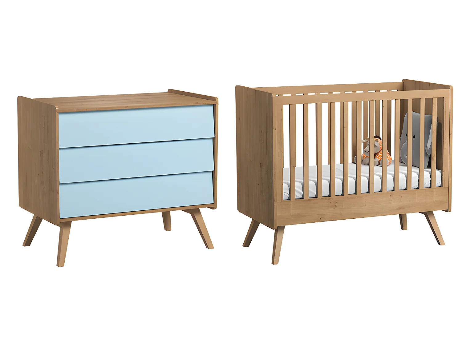 Lit bébé et Commode à langer Vintage Bois Bleu