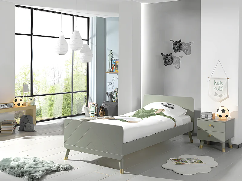 Pack - Lit Enfant & Chevet "Billy" 90x200cm Vert