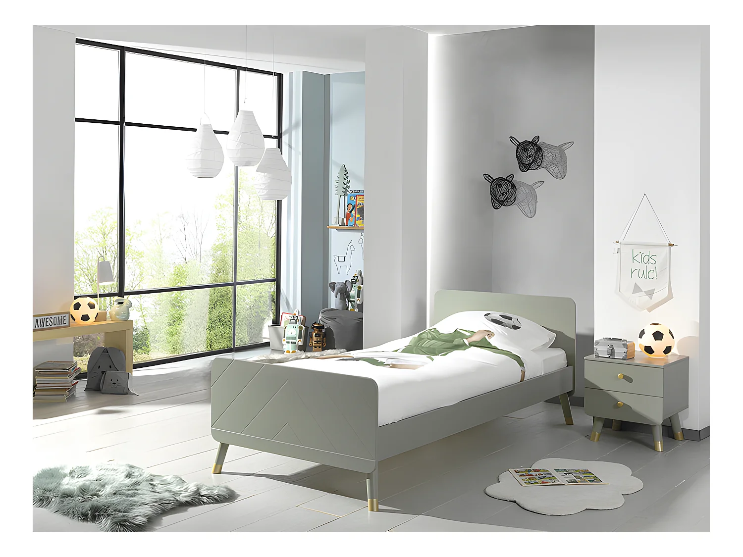 Pack - Lit Enfant & Chevet "Billy" 90x200cm Vert