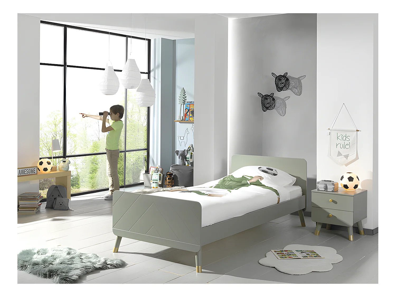 Pack - Lit Enfant & Chevet "Billy" 90x200cm Vert