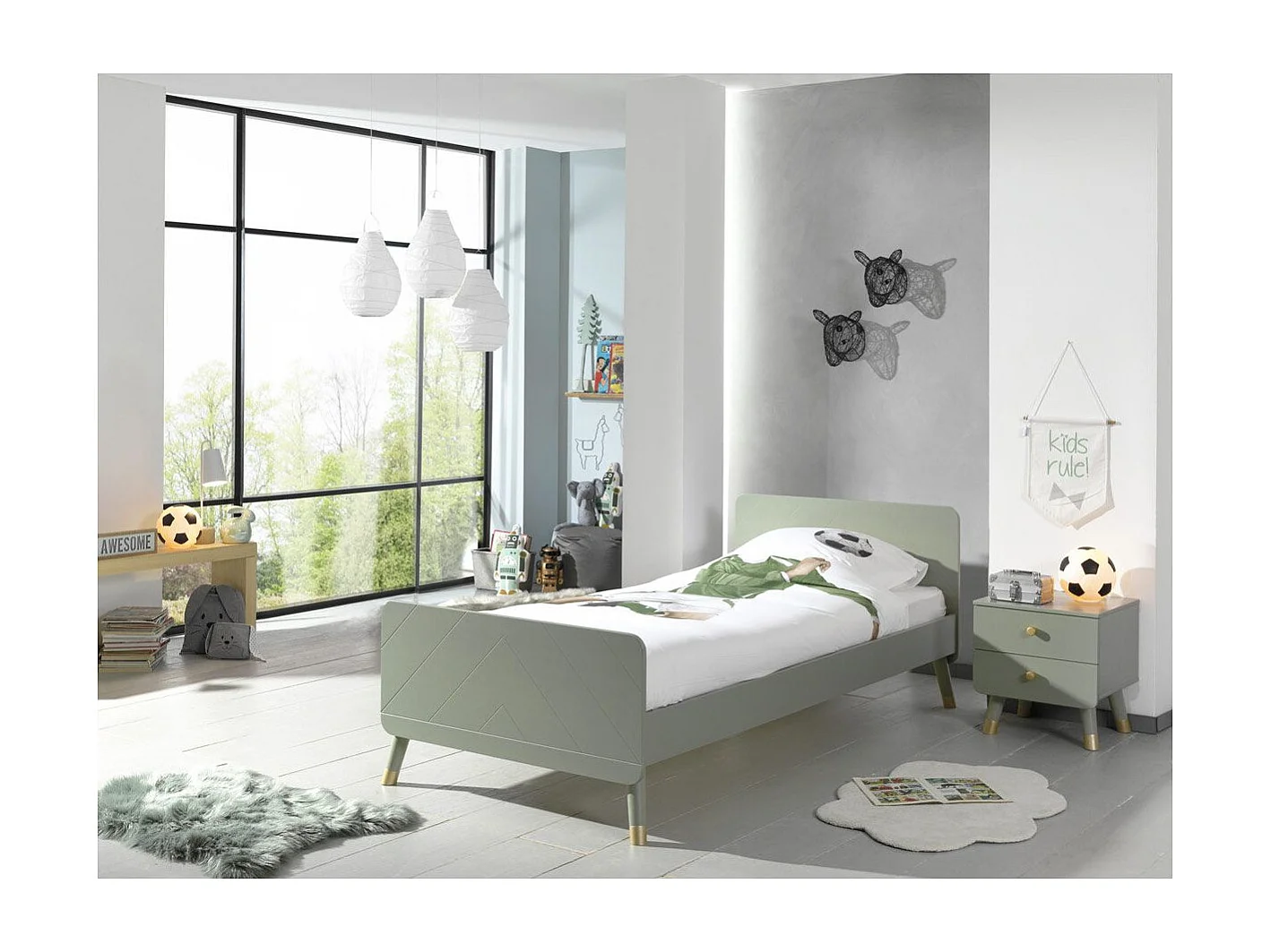 Pack - Lit Enfant & Chevet "Billy" 90x200cm Vert