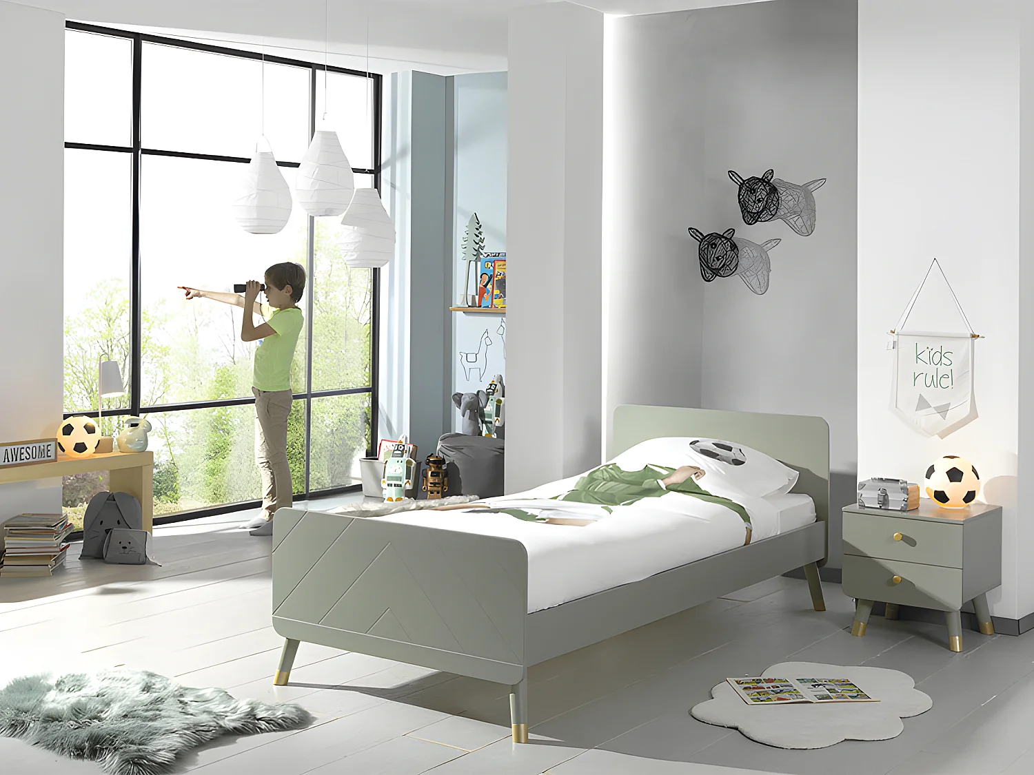 Pack - Lit Enfant & Chevet "Billy" 90x200cm Vert