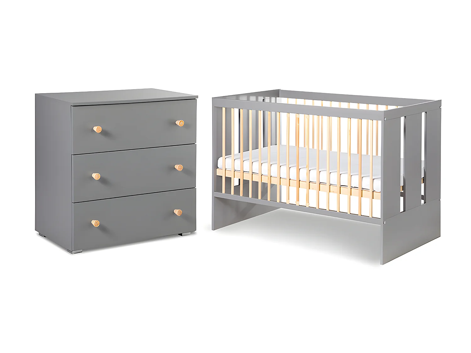 Lit bébé et commode 3 tiroirs Littlesky by Klups Pauline Gris