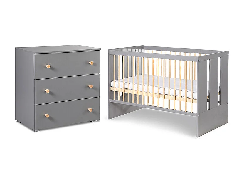 Lit bébé et commode 3 tiroirs Littlesky by Klups Pauline Gris