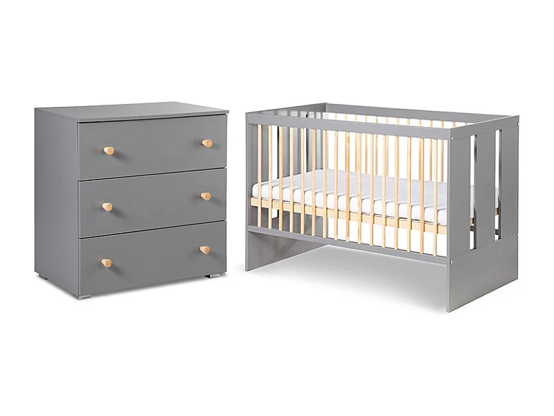 Lit bébé et commode 3 tiroirs Littlesky by Klups Pauline Gris