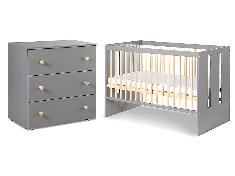 Lit bébé et commode 3 tiroirs Littlesky by Klups Pauline Gris